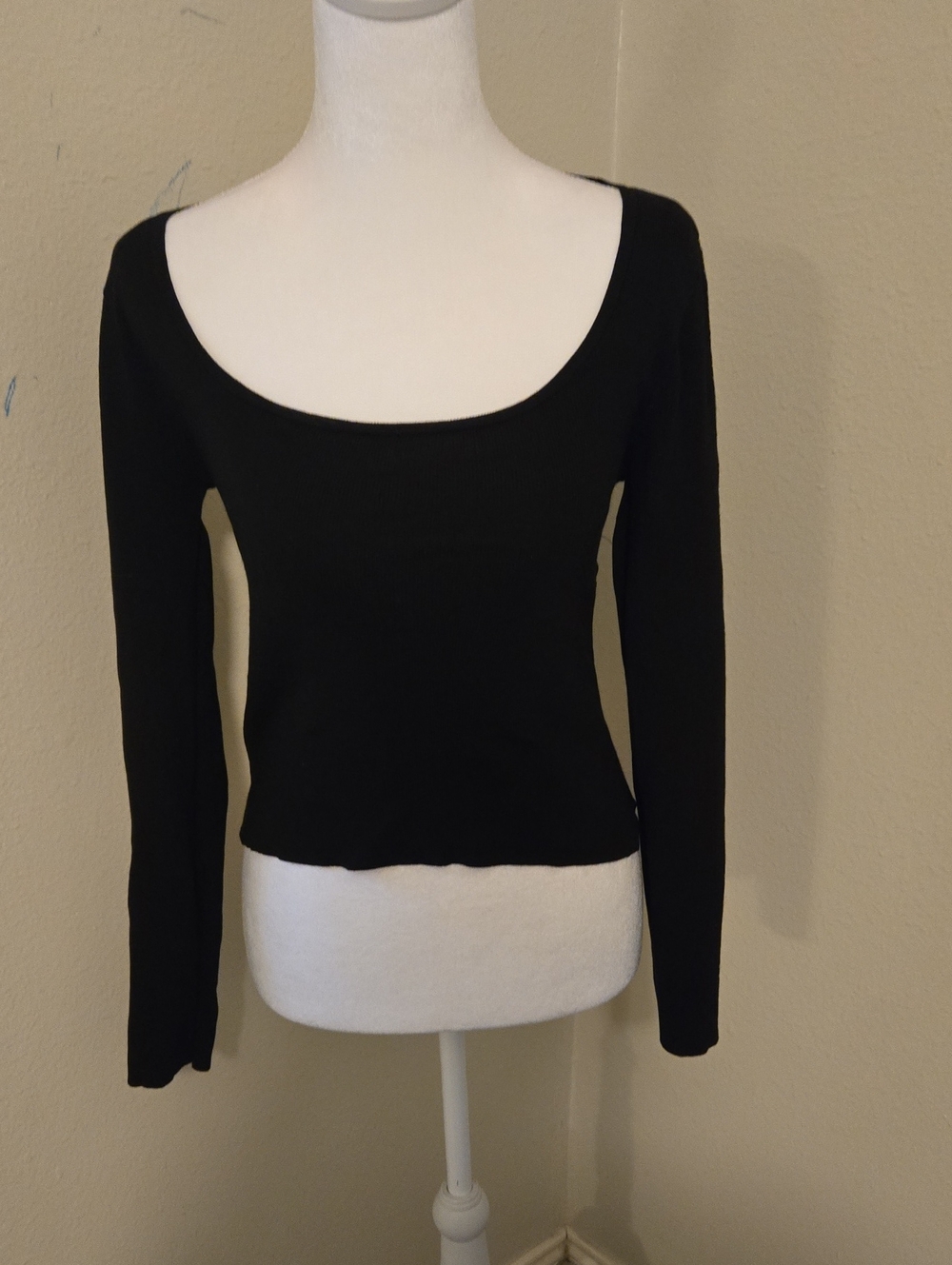 Mango Black Scoop Neck Long Sleeve Top